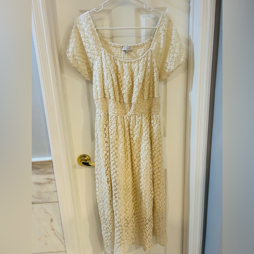 Ivy City Cream floral midi dress Birdie small smocked Easter Spring